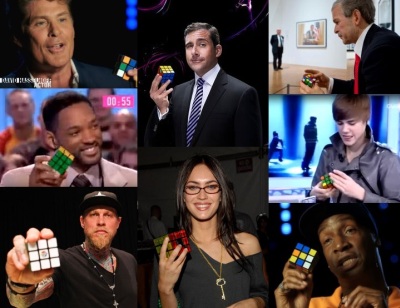 celebrities playing with rubiks cube