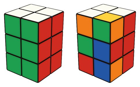 2x2x3 Cube simulator: solved on the left, scrambled on the right