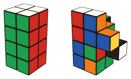 2x2x4 Cube simulator: solved on the left, scrambled on the right