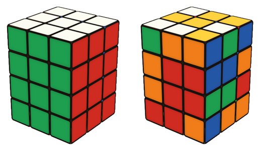 3x3x4 Cube simulator: solved on the left, scrambled on the right