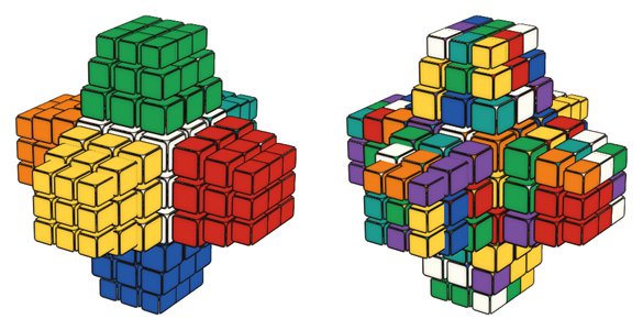 4D Rubik's Cube simulator: solved on the left, scrambled on the right