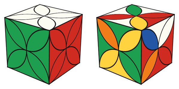 Clover Cube simulator: solved on the left, scrambled on the right