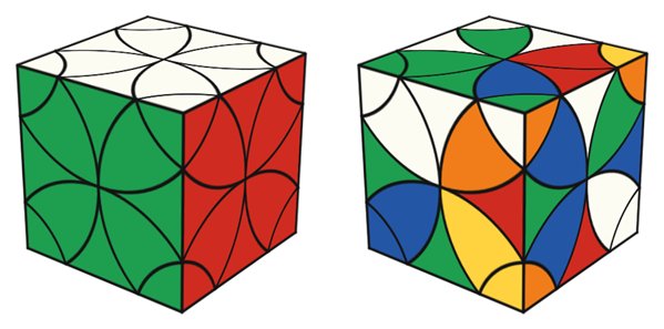 Curvy Copter simulator: solved on the left, scrambled on the right