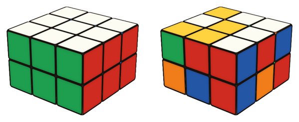 Rubik's Domino simulator: solved on the left, scrambled on the right