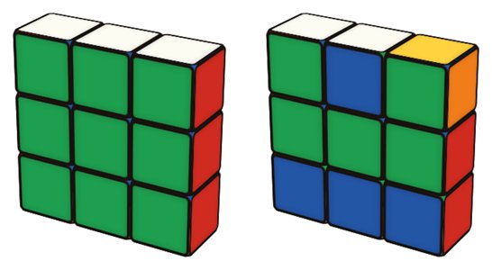 Floppy Cube simulator: solved on the left, scrambled on the right