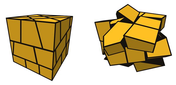 Ghost Cube simulator: solved on the left, scrambled on the right