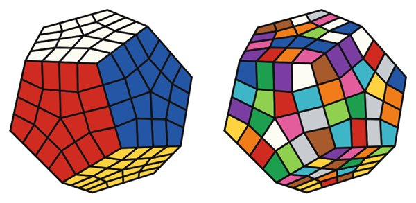 Master Kilominx simulator: solved on the left, scrambled on the right