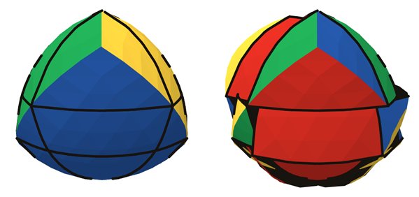 Mastermorphix simulator: solved on the left, scrambled on the right