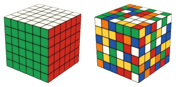 Big Cube simulator: solved on the left, scrambled on the right
