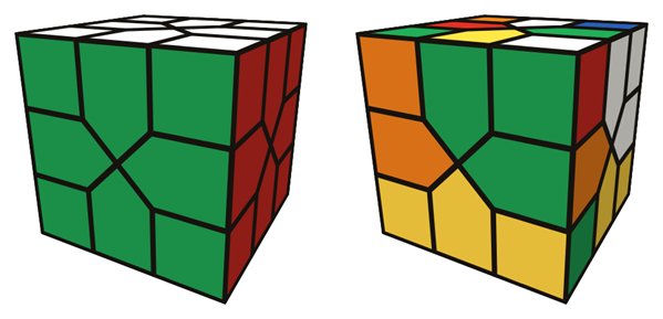 Redi Cube simulator: solved on the left, scrambled on the right
