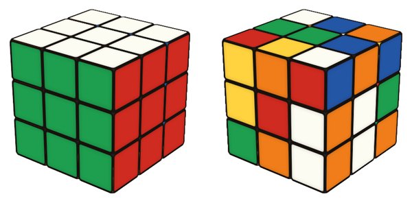 Rubik's Cube simulator: solved on the left, scrambled on the right