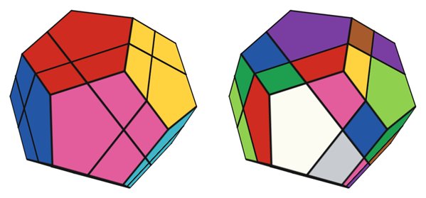 Skewb Ultimate simulator: solved on the left, scrambled on the right