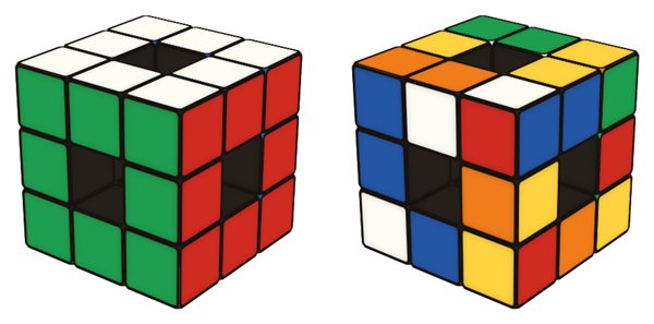 Void Cube simulator: solved on the left, scrambled on the right