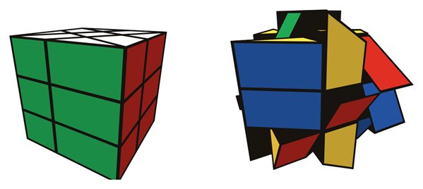 Windmill Cube simulator: solved on the left, scrambled on the right